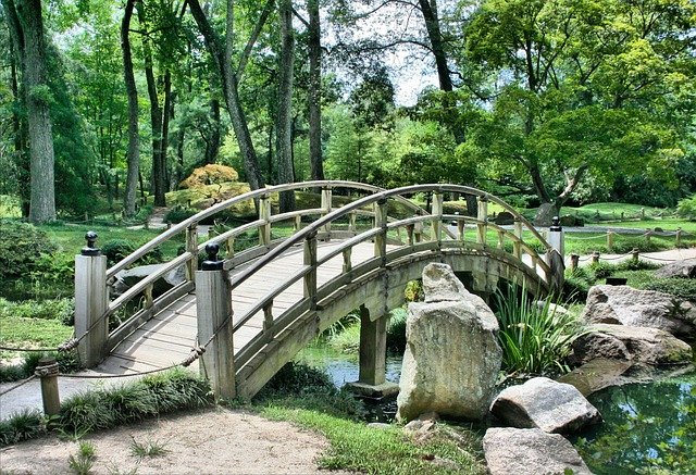 Japanese garden pedestrian bridge