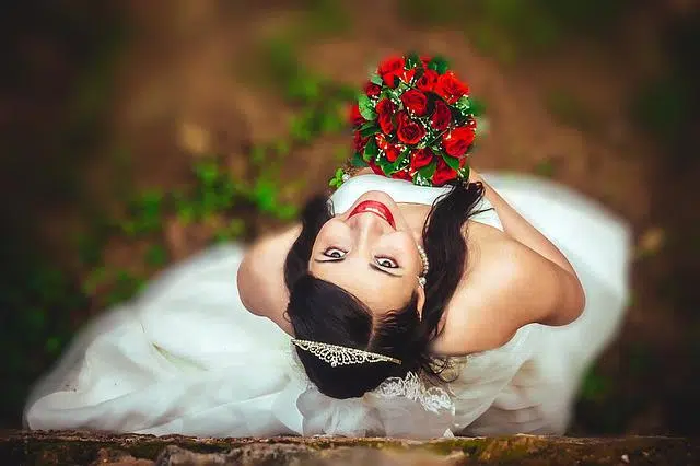 Bride with bouquet of flowers