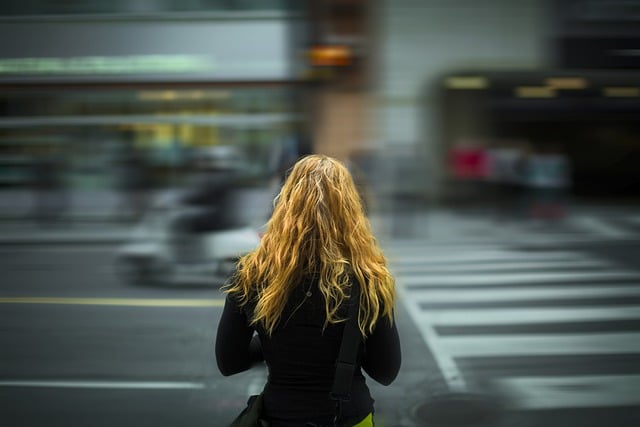 Girl about to cross the street