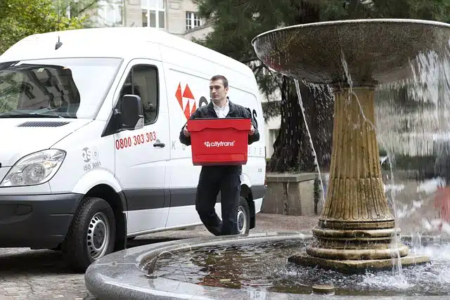 Courier next to his van