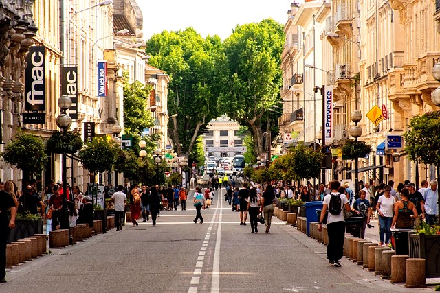 People walking through the city