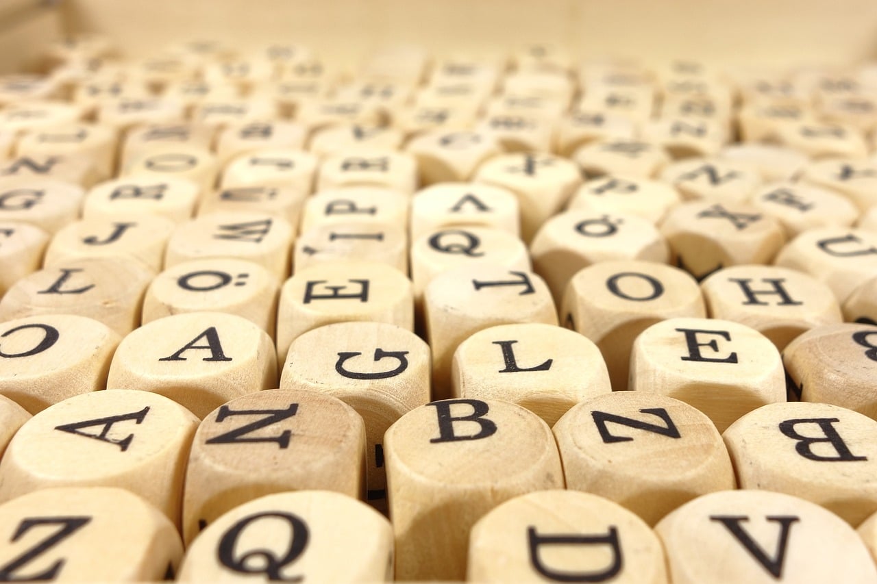 Dice with letters of the alphabet