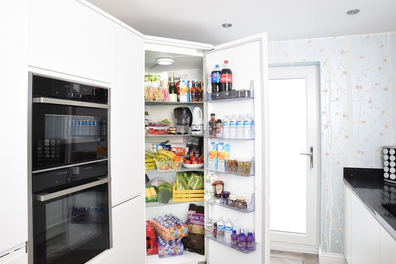 Open refrigerator in a kitchen