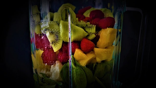 Various fruits in a blender