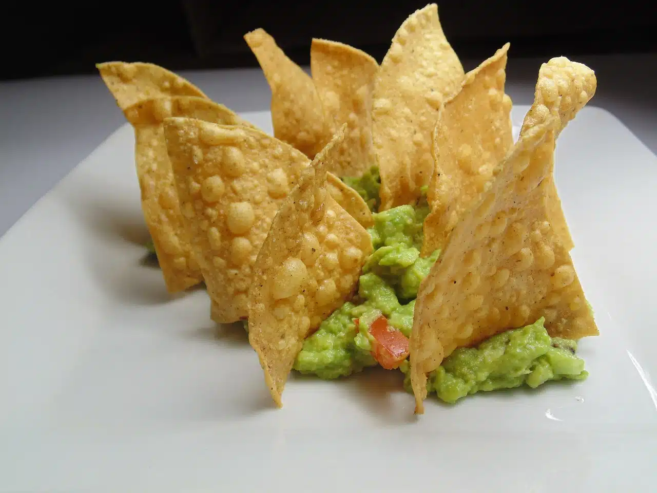 Tortilla chips with guacamole