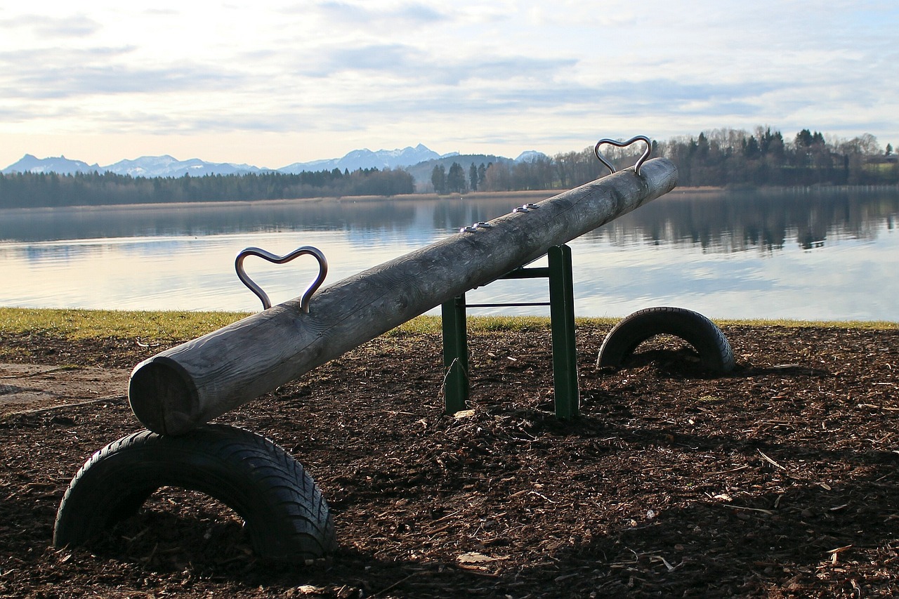 Seesaw next to a lake