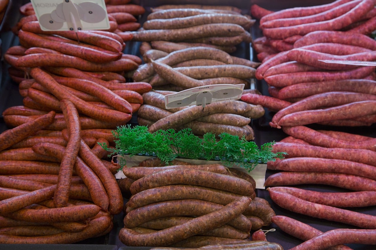 Sausages in a butcher shop