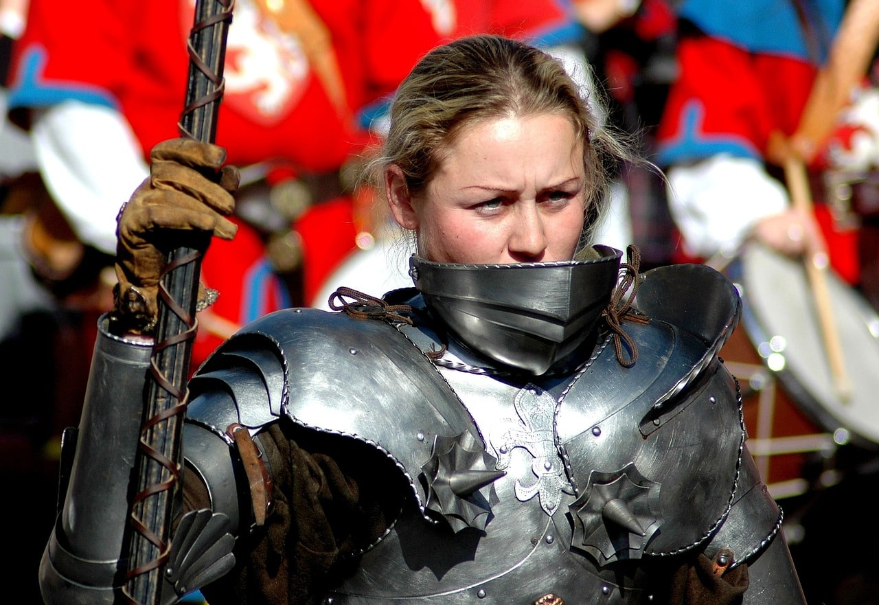 Woman wearing steel armor