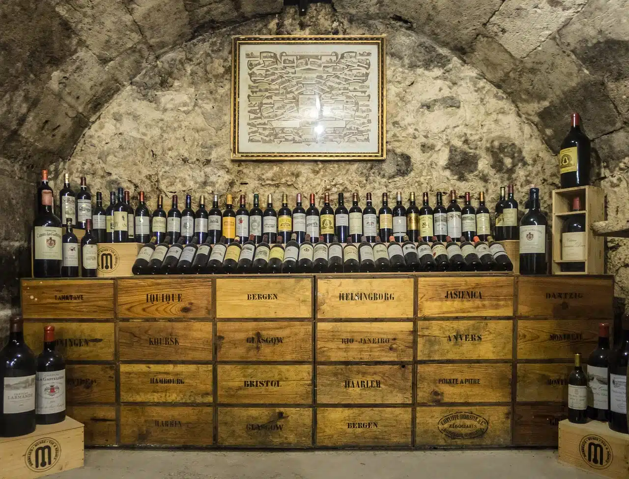 Wine bottles in cellar