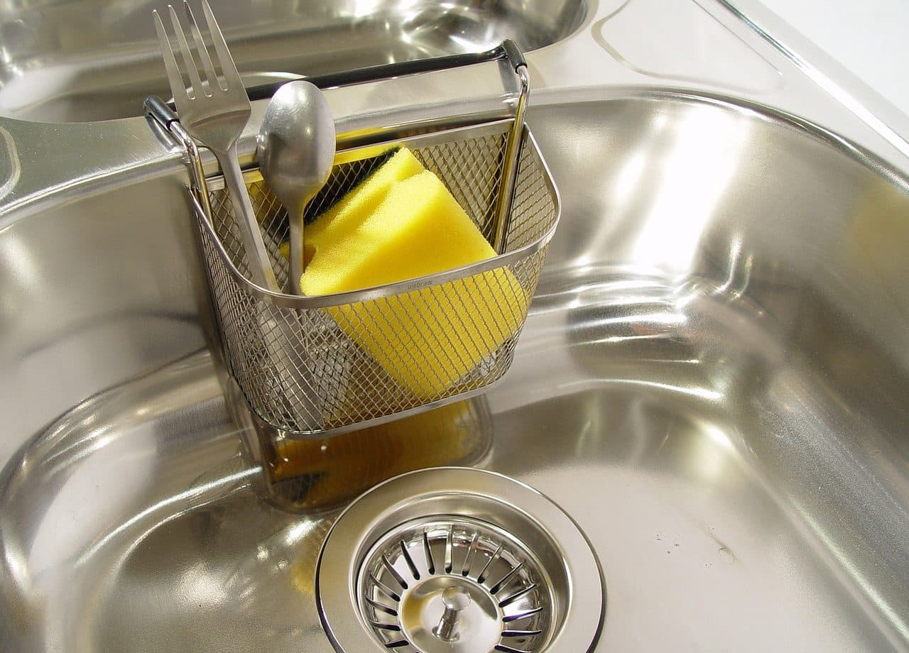 Sink, sponge and cutlery