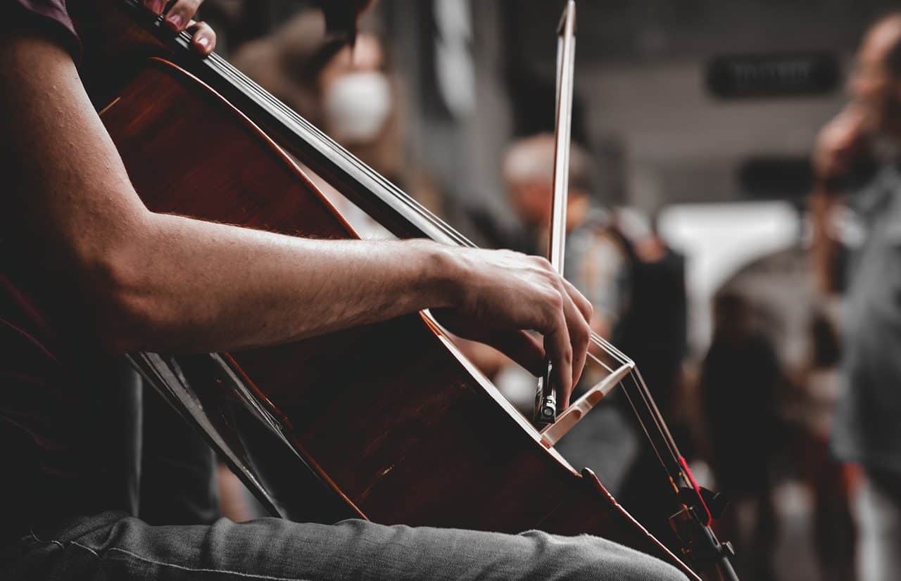 Cellist in full concert