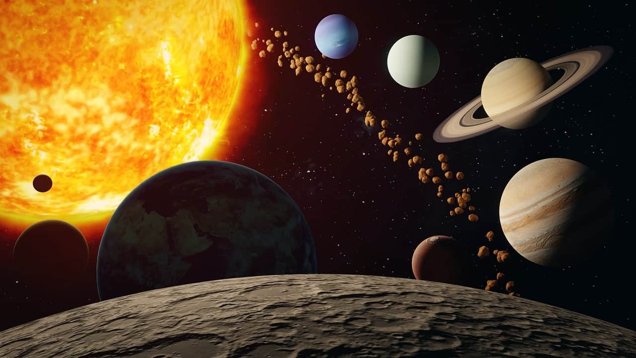 In the solar system there is an asteroid belt.