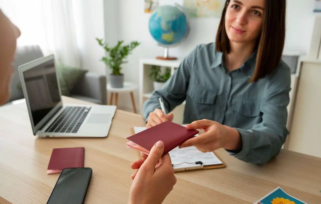 Public employee returning his passport to a client