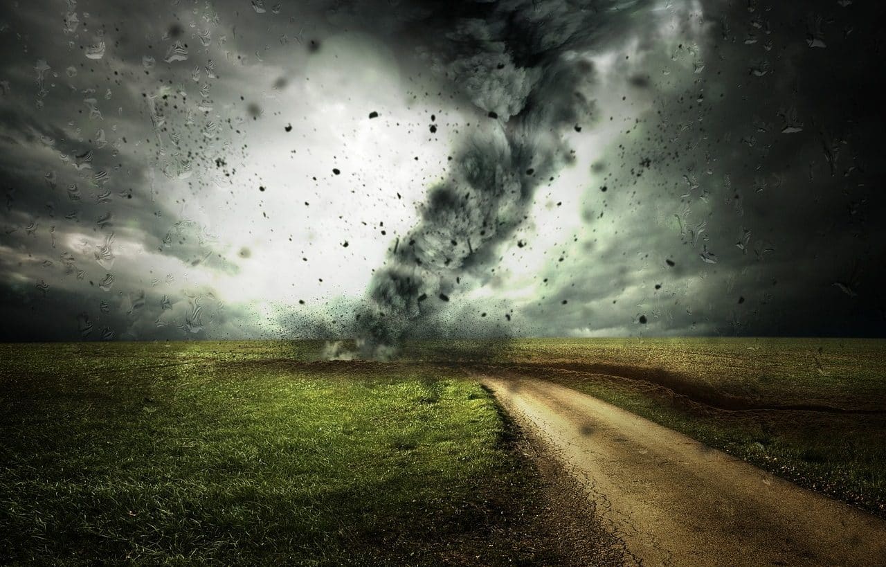 Tornado next to a road