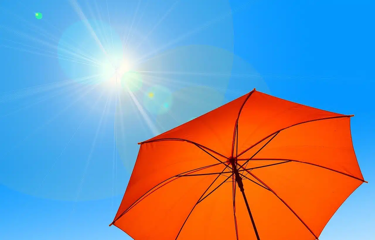 Orange umbrella on a sunny day