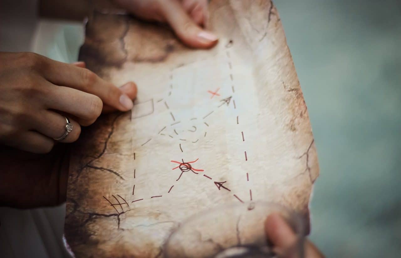 People holding a treasure map