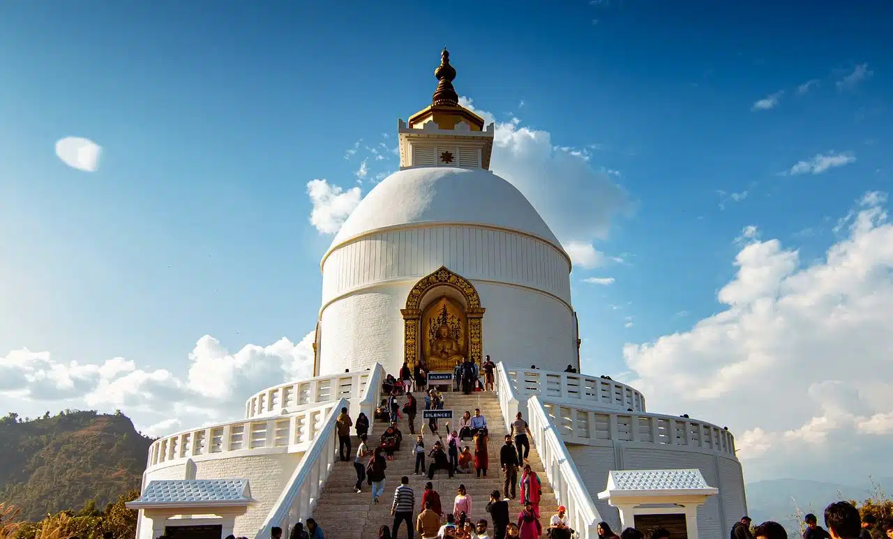 Shrine, temple, people climbing the stairs