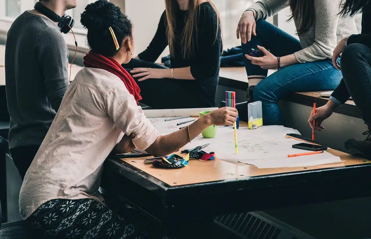 Group of young people talking.