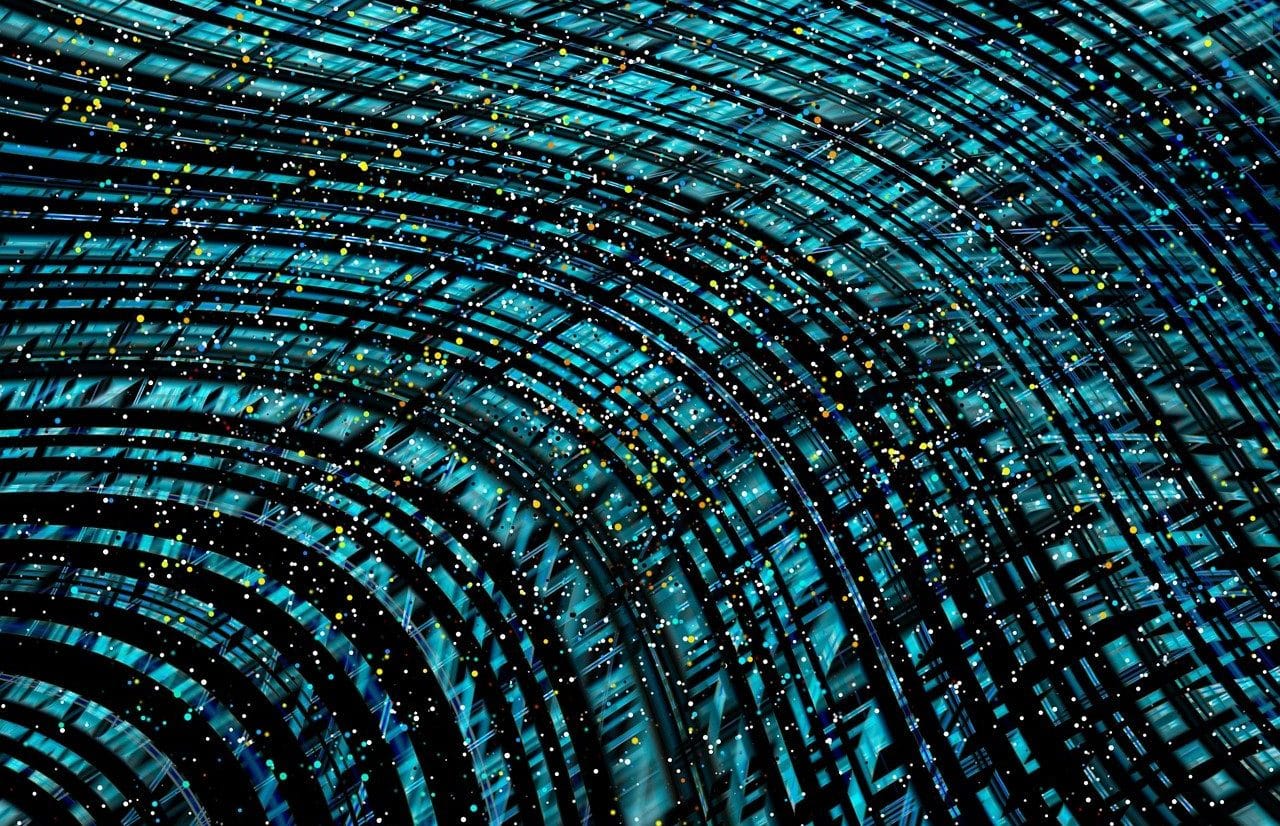 Turquoise curved lines on black background