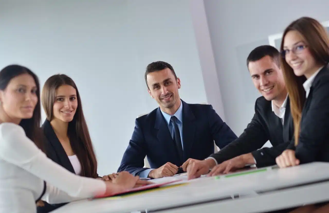 Businessmen at meeting table