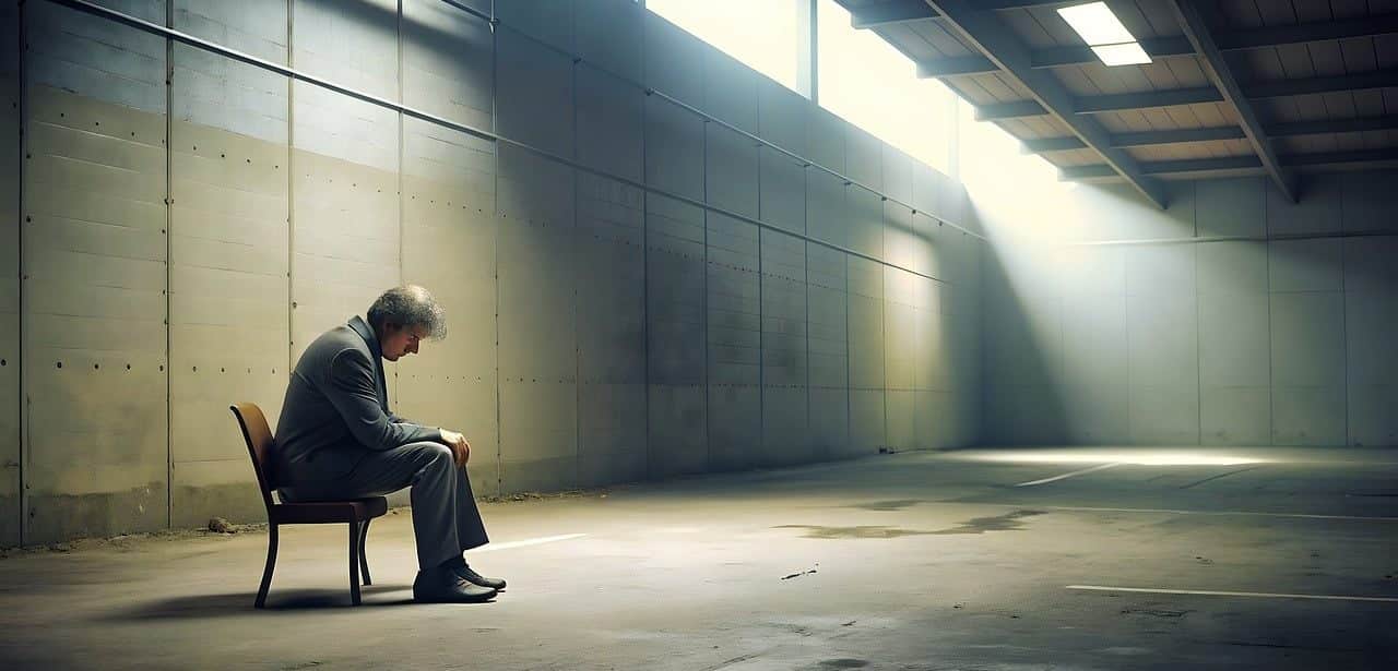 Man sitting in large empty room