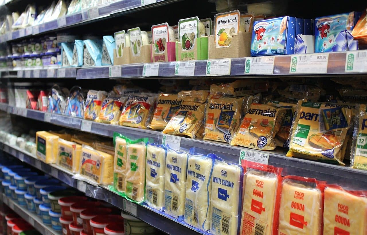 Dairy products in a supermarket