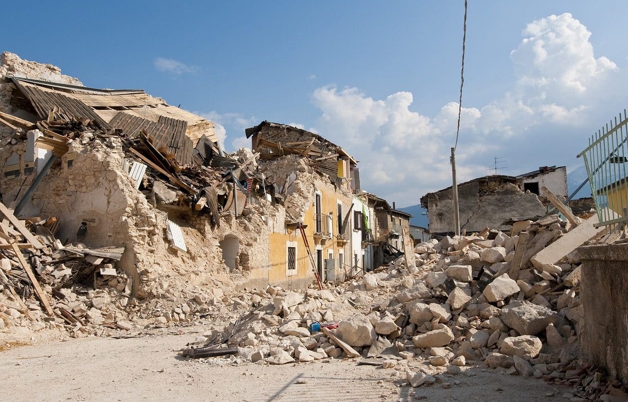 Houses in ruins after an earthquake