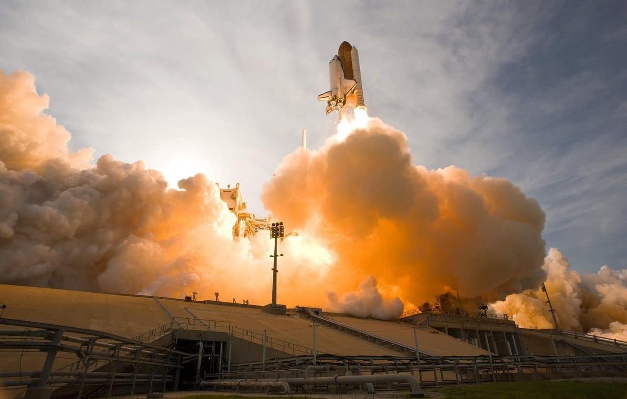 NASA rocket in full takeoff