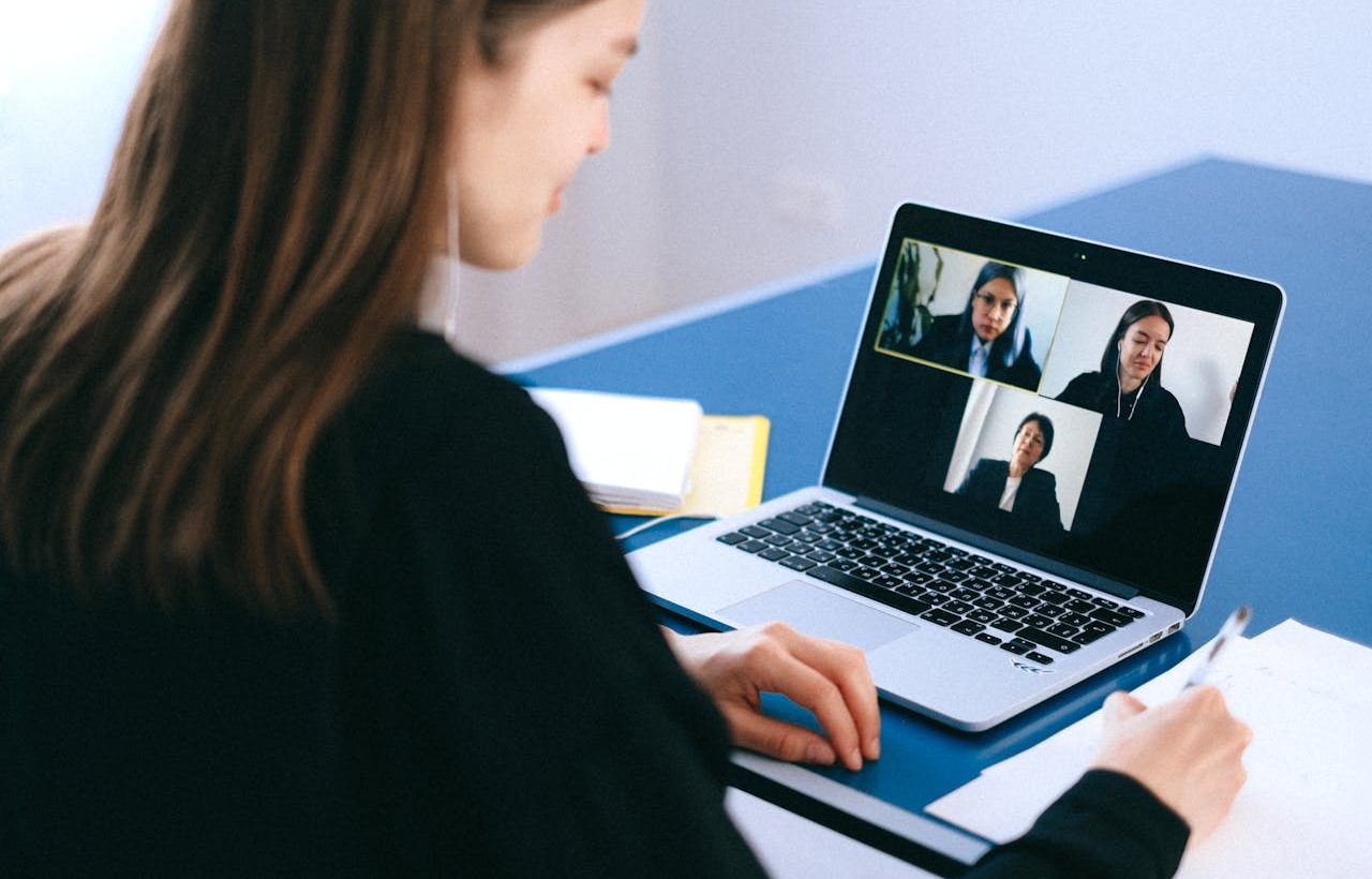 Woman participating in a group video call