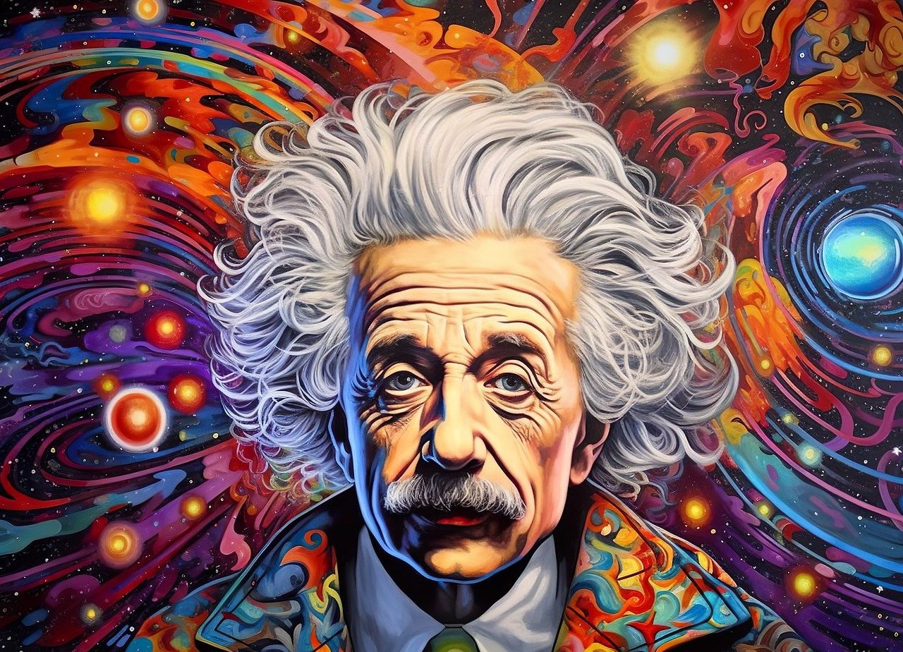 Albert Einstein with psychedelic background