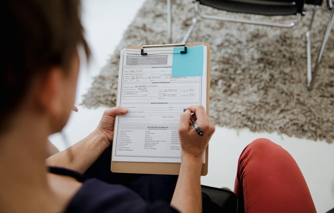 Woman filling out a form