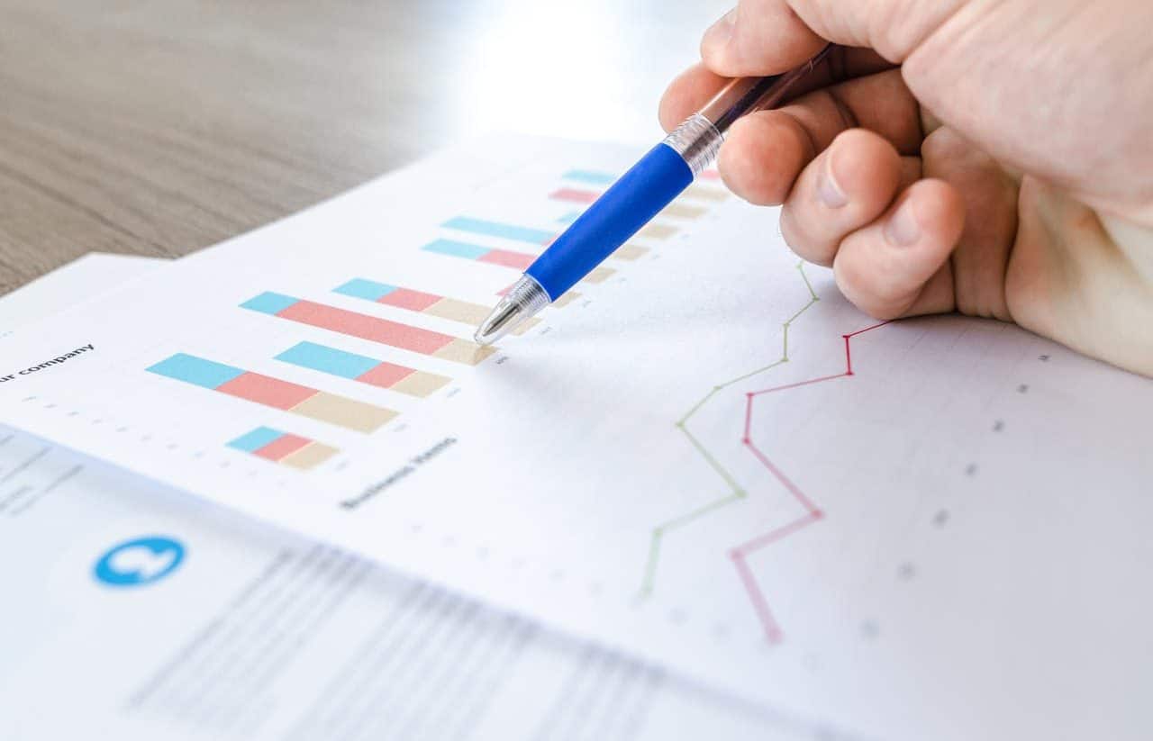 Sheet with financial graphs