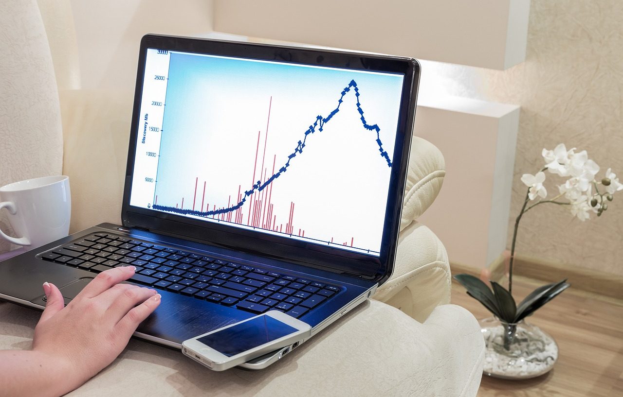 Person looking at a graph on a laptop