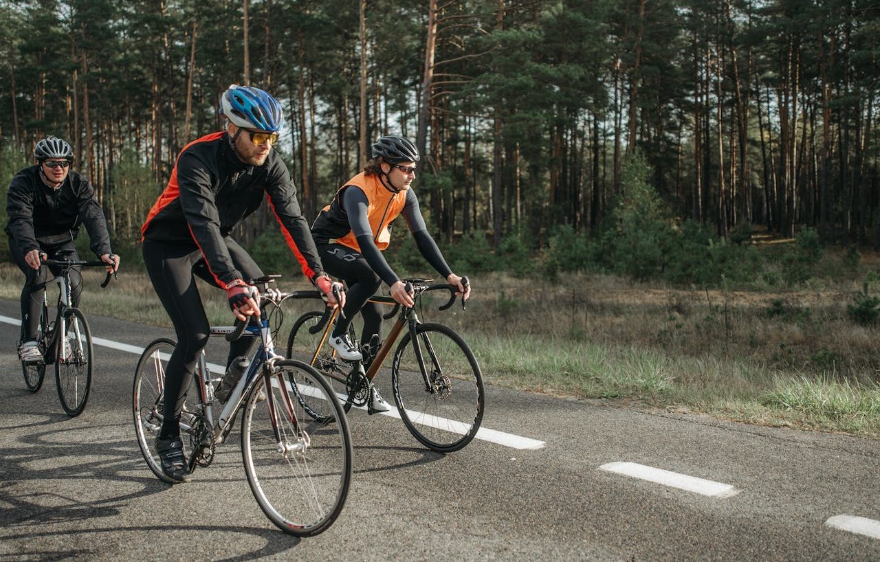 Cyclists on the road with natural background